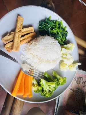 Ananda meal with tofuu  at Ananda Tree House in Kathmandu