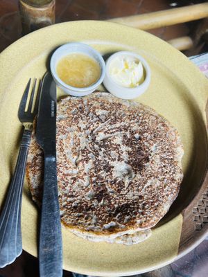 Buckwheat pancakes with banana and honey   at Ananda Tree House in Kathmandu