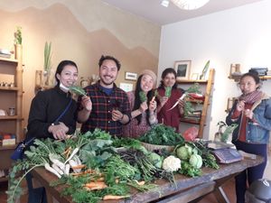 Freshly arrived organic vegies direct from farm at Ananda Tree House in Kathmandu
