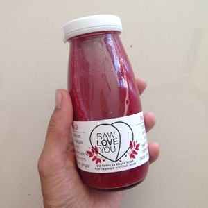 Beet Juice; beetroot, pineapple, carrot, green apple, fresh mint, fresh ginger. at Raw Love You in Bodrum