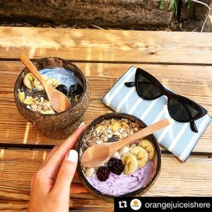 Smoothie bowls w/ blue spirulina and goji berry powder! at Raw Love You in Bodrum