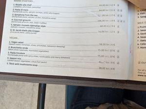Separate vegan section, and notes on rest of menu for egg, milk, and gluten allergens at Groppo in Zadar