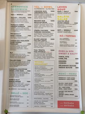 Menu at Delibaba in Budapest