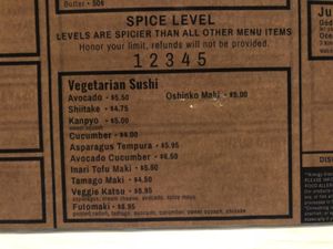 Veggie sushi roll menu at Budi's Sushi in Atlanta