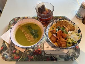 The Botanic Menu: soup of the day and half bowl of choice (this is the Tibetan Mama)  at Le Botaniste - Schuman in Brussels