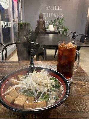 Vegetarian pho and Thai iced tea without milk.  at Sabaidee in Bremerton