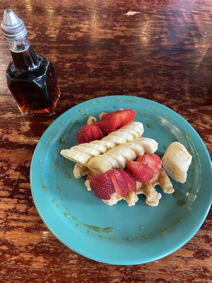 Vegan / GF waffle with strawberries and bananas!   at Waffle Me Up in Boise