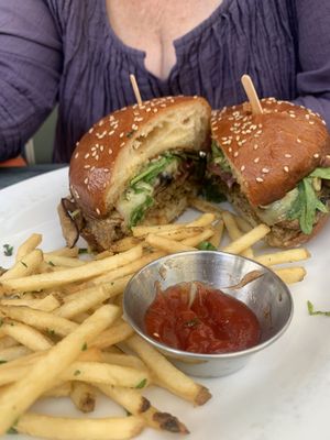 Veggie burger with cheese - really tasty and massive! Patty was made in-house.  at Zinc Cafe and Market in Los Angeles