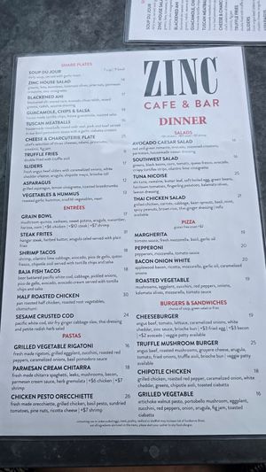 Menu at Zinc Cafe and Market in Los Angeles