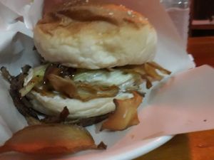 Mushroom burger at Maya Burger Queen in Pai