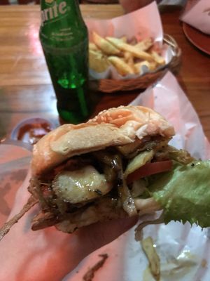 mushroom burger at Maya Burger Queen in Pai