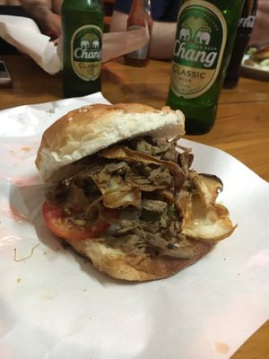 Mushroom burger  at Maya Burger Queen in Pai