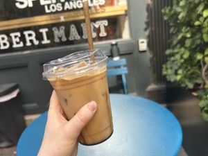 Almond iced latte with date syrup   at Bonberi Mart in New York City
