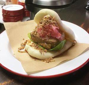 Tofu bao (has milk in bun but can get in lettuce cup) at Mr Go's in Wellington