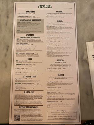 Vegan food menu at Pizza Express - Cromwell Rd in South West London