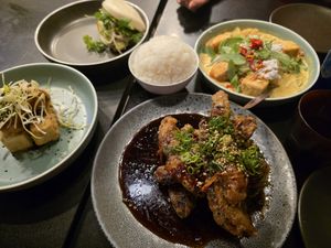 Incredible delicious food! Come here VERY hungry. Vegan yellow curry best i've had. Crispy eggplant omfg! at Rice Boi in Sunshine Coast