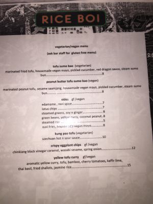 Menu at Rice Boi in Sunshine Coast
