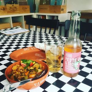 Ratatouille and Organic Cider at Do Vigário Pub and Records in Lisbon