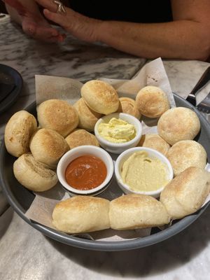Vegan dough balls with tomato, hummus and garlic dip  at Pizza Express - St Helier in Jersey