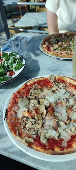 Pizza with vegan mozzarella at Pizza Express - St Brelade in Jersey