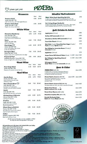 Menu at Pizza Express - St Brelade in Jersey
