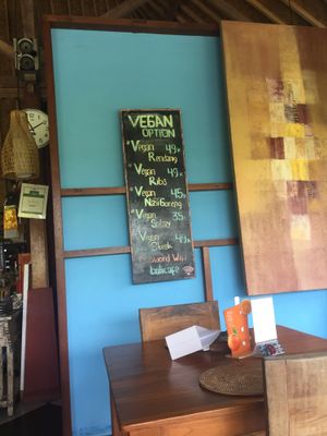 Vegan menu inside  at Pissari Bali Cafe in Ubud