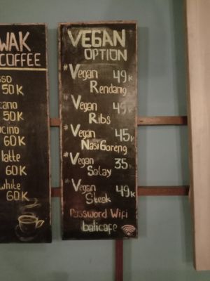 Vegan options (there are more on the separate menu) at Pissari Bali Cafe in Ubud