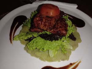 Tempe ribs with sweet potato mash at Pissari Bali Cafe in Ubud