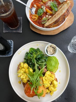 Vegan shakshuka and vegan big breaky  at Suka Espresso in Pecatu