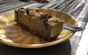 Raw pistachio and Matcha cake at Coffee Circus in Bugibba