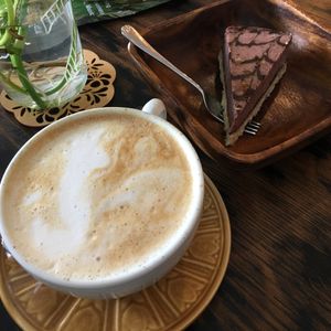 peanut chocolate pie + cappuccino  at Coffee Circus in Bugibba
