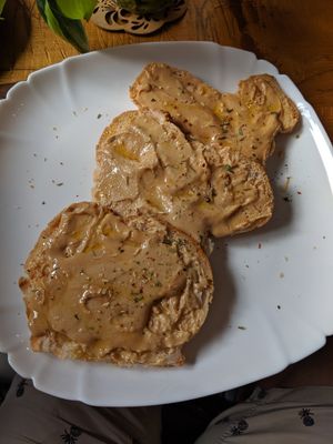 Peanut butter toast with herbs 😍 at Coffee Circus in Bugibba