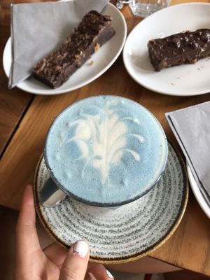 Blue chai latte at Coffee & Drift in Lymington