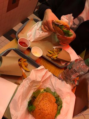 Cheeseburger and fries at VeganBioBurger in Paris