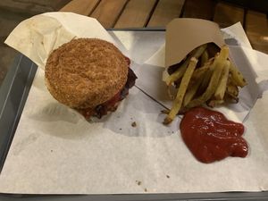 Steak & Bacon Burger w/ 🍟🍟 at VeganBioBurger in Paris