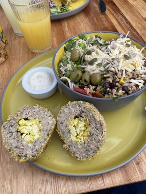 Salad bowl and scotch egg  at Pyramid Vegan Cafe & Bakery in Glastonbury