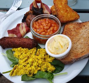 Full English breakfast, all vegan and all delicious even to a non-vegan. at Pyramid Vegan Cafe & Bakery in Glastonbury