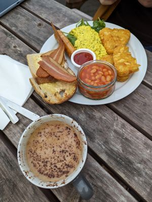 all day vegan breakfast + mocha at Pyramid Vegan Cafe & Bakery in Glastonbury