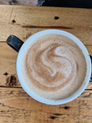 Latte with oat milk at Pyramid Vegan Cafe & Bakery in Glastonbury
