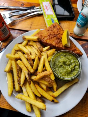 Fish and chips at Pyramid Vegan Cafe & Bakery in Glastonbury