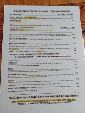 The menu (December 2024). at Pyramid Vegan Cafe & Bakery in Glastonbury