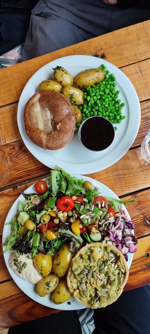 Mushroom stroganoff pie and broccoli,cheesy pie. at Pyramid Vegan Cafe & Bakery in Glastonbury