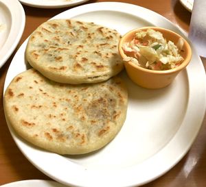 Pupusas with refríed beans and loroco and spinach. at Fernanda's Salvadorian in Cathedral City