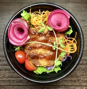 Soy cutlet bowl at Poe Poe in Yokohama