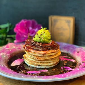 Sweets Edamame Strawberry Pancake Set at Poe Poe in Yokohama