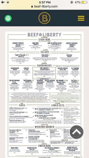 Hopefully you can zoom in but you will see the vegetarian/vegan options represented with a (V) or (VG) for vegan. Can request vegan bun and vegan cheese at HKG - Beef & Liberty Burgers - T1 in Outlying Islands