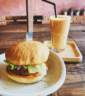 Amazing vegan burger! at Kunda Vegan Vegetarian in Chiang Rai