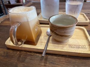 Hot chai tea made with coconut milk  at Kunda Vegan Vegetarian in Chiang Rai