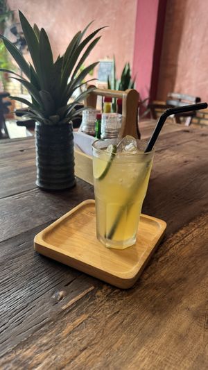Ginger ice teaa  at Kunda Vegan Vegetarian in Chiang Rai