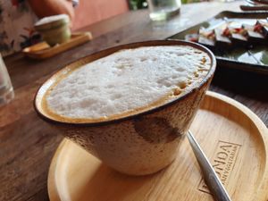 Vegan cappuccino at Kunda Vegan Vegetarian in Chiang Rai